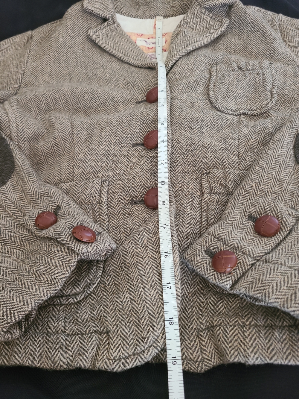 Vintage Abercrombie & Fitch Tan Herringbone Tweed Blazer with Elbow Patches M - Picture 11 of 12